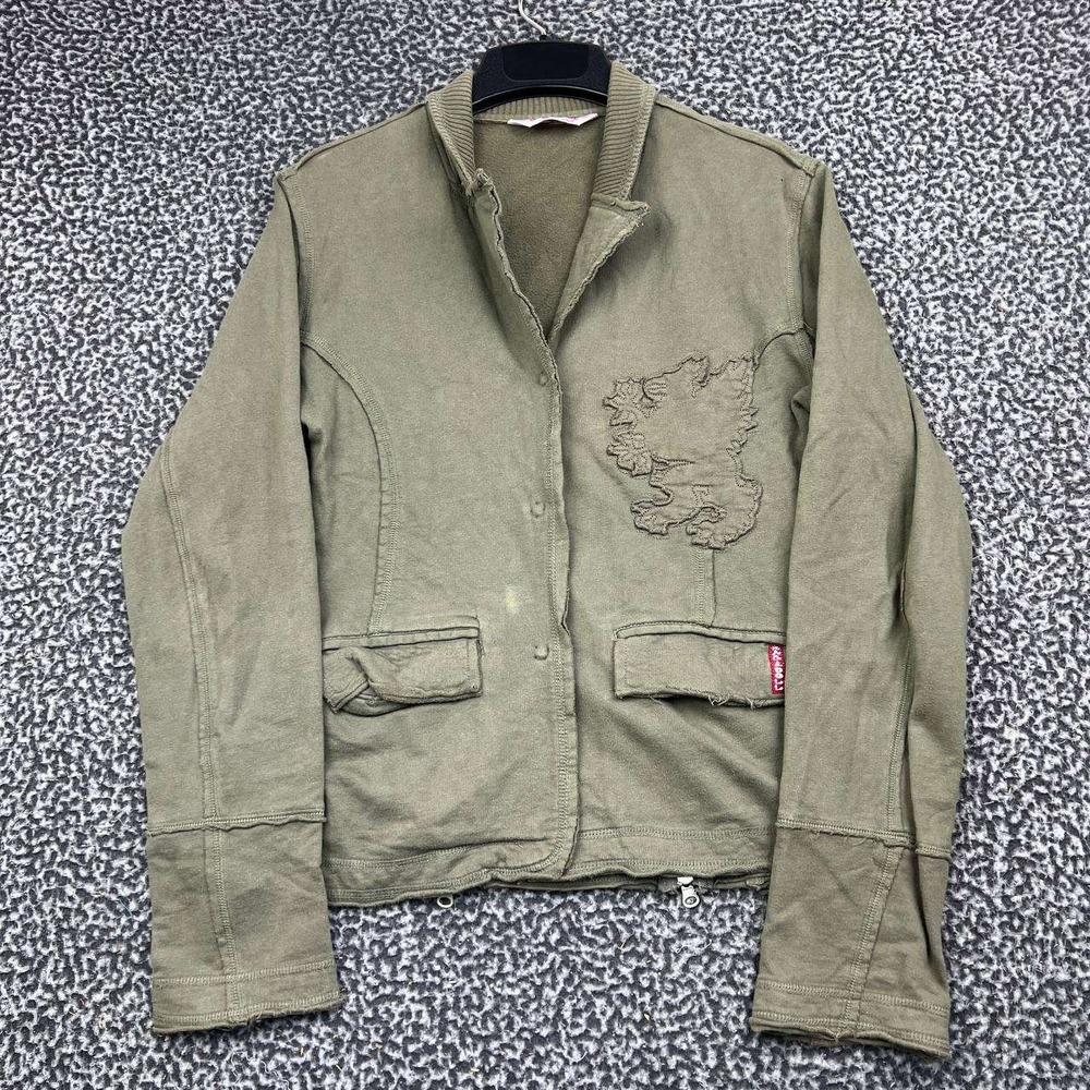 Ragdoll Moto Jacket Women Medium Olive Green Cotton Fleece Long Sleeve M